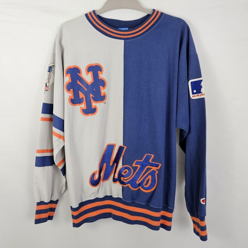 Vintage 1990s New York Mets Champion Pullover All-Over Print Medium Canvas Split